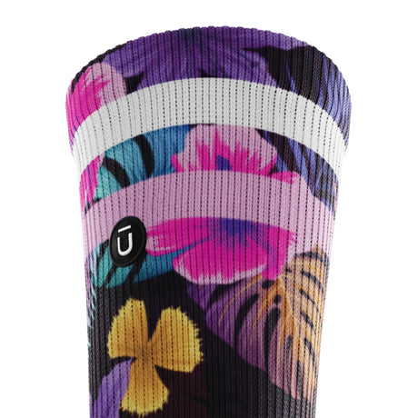 Outway Tropic Flare Crew unisex running sock - Purple / Black - cuff close-up