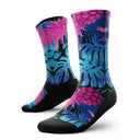 Outway Tropic Like It's Hot Crew chaussette de course unisexe - Rose / Bleu - paire, vue de trois quarts