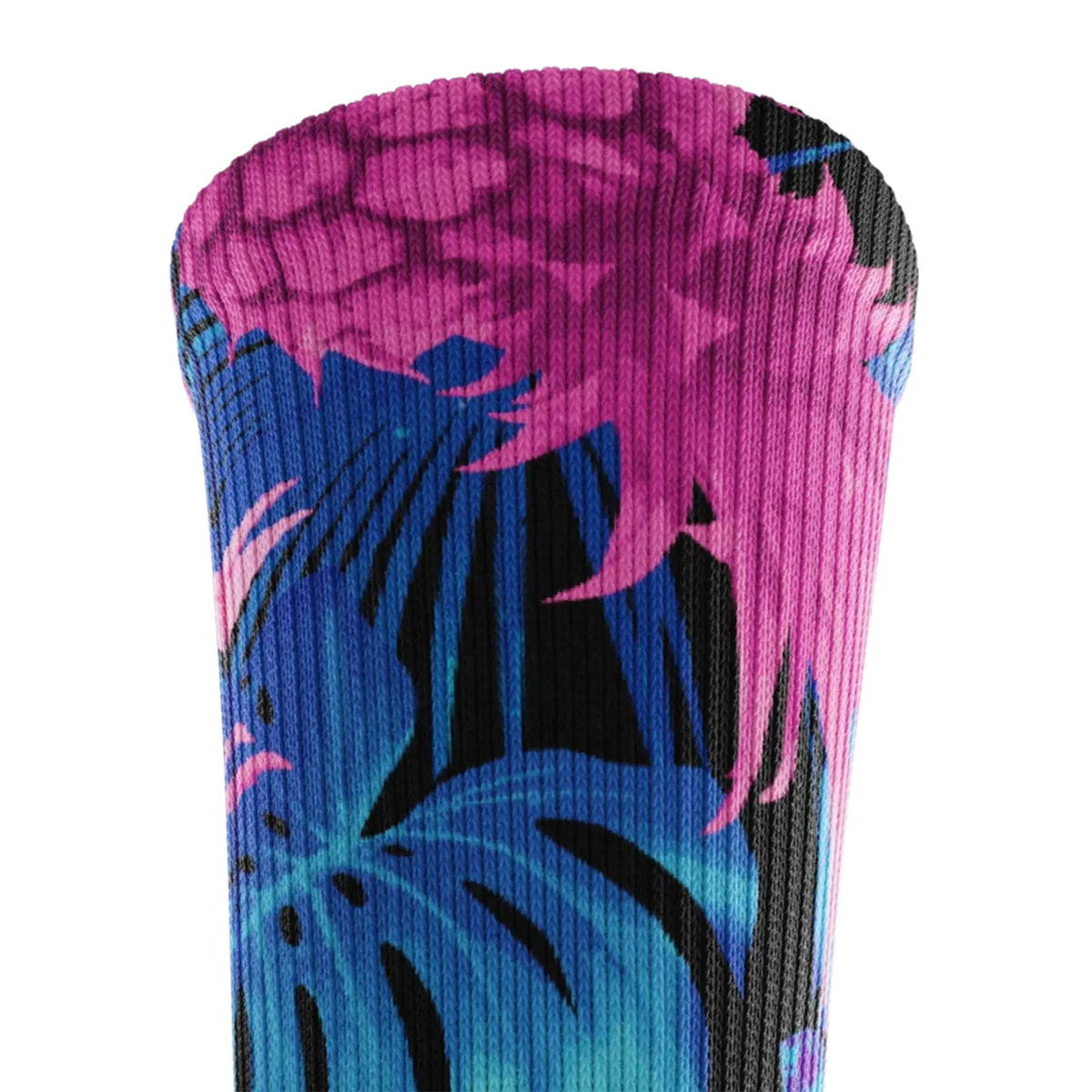 Outway Tropic Like It's Hot Crew chaussette de course unisexe - Rose / Bleu - gros plan du revers