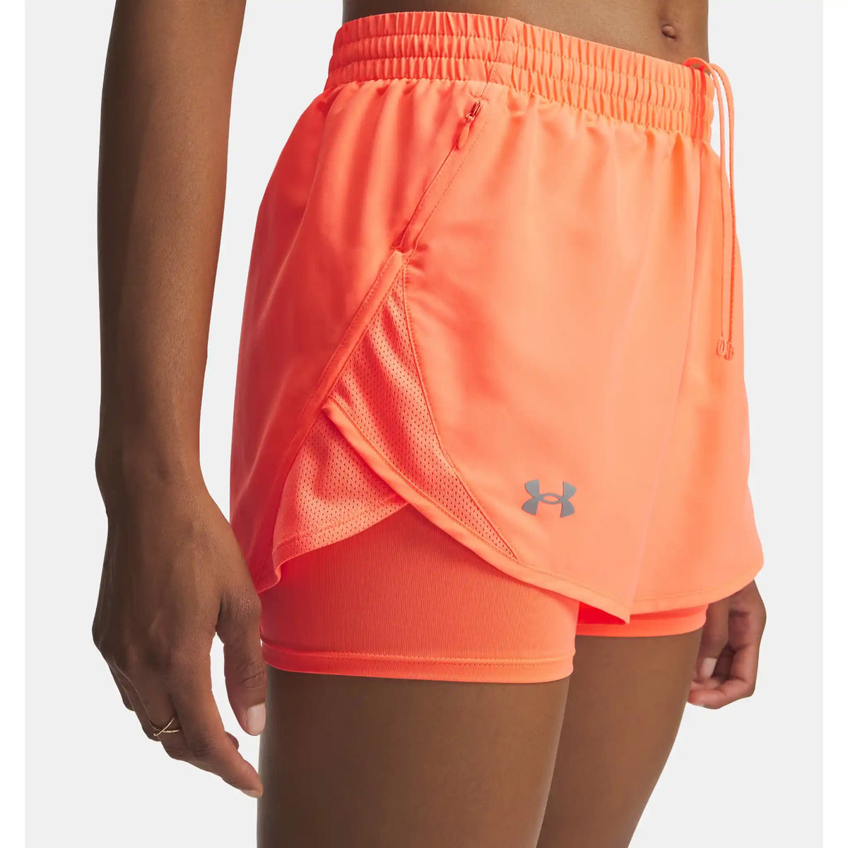UA Fly-By short 2-en-1 pour femme - Electric Tangerine / Electric Tangerine / Reflective