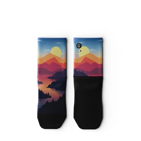 Outway Wanderlight Quarter unisex running sock - Blue / Orange - flat lay pair