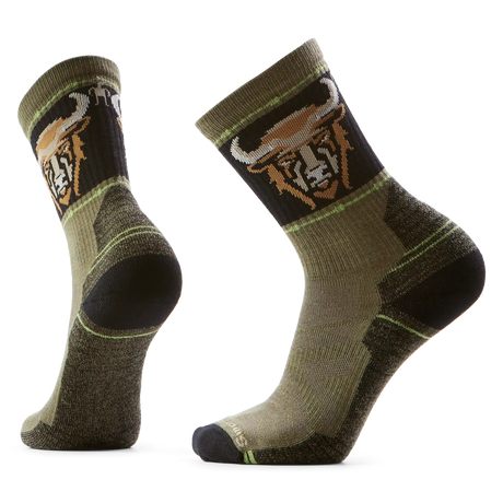 Chaussette de randonnée Smartwool Bison pour homme en laine mérinos, coloris mousse d'hiver avec motif tête de bison