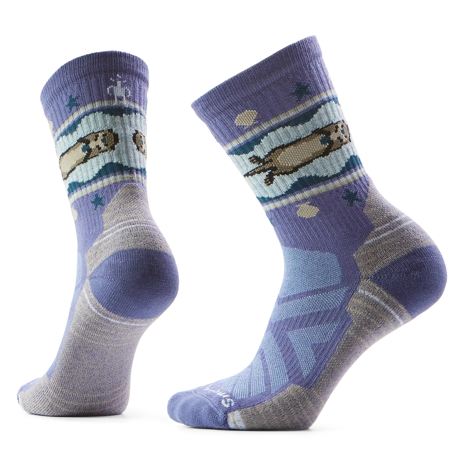 Chaussette de randonnée Smartwool Otter Float pour femme en laine mérinos, coloris bleu nuit tombante avec motif loutre
