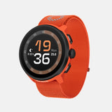 Suunto Run GPS running watch, Coral Orange colour (textile strap) — three-quarter view