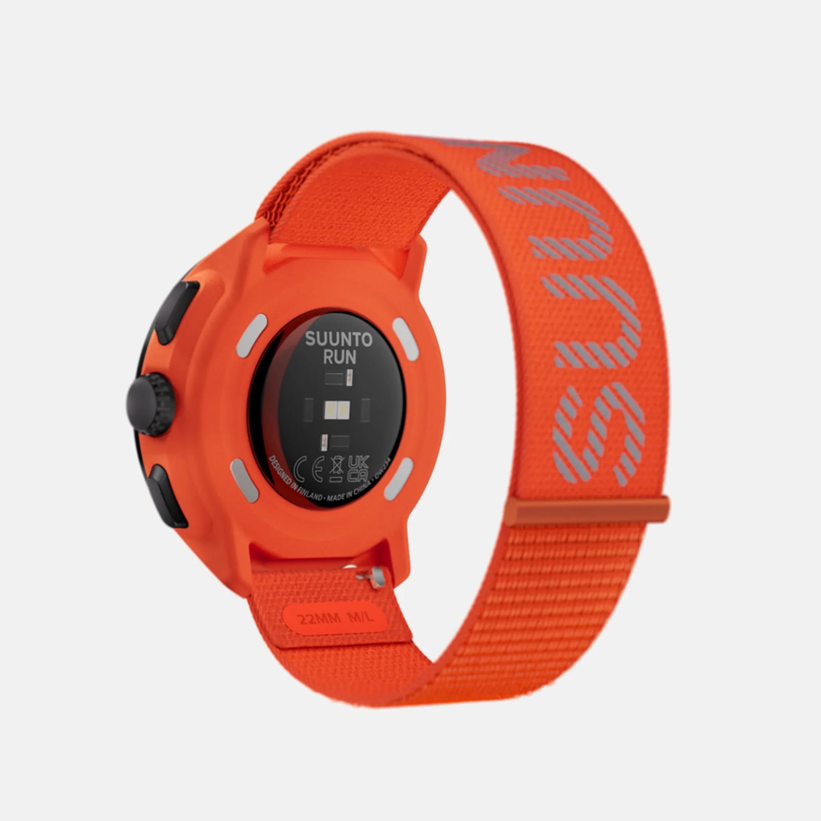 Suunto Run GPS running watch, Coral Orange colour (textile strap) — rear view