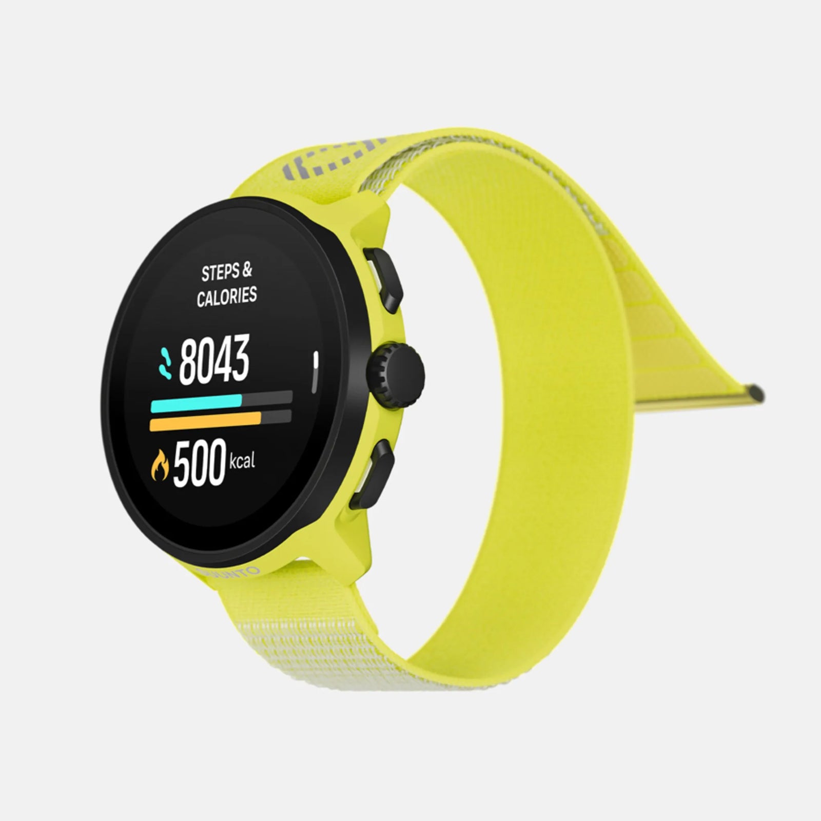 Suunto Run GPS running watch, Lime colour (textile strap) — right three-quarter view