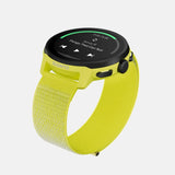 Suunto Run GPS running watch, Lime colour (textile strap) — high-angle three-quarter view