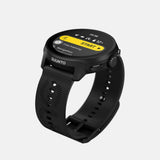 Suunto Run GPS running watch, All Black colour (silicone strap) — high-angle three-quarter view