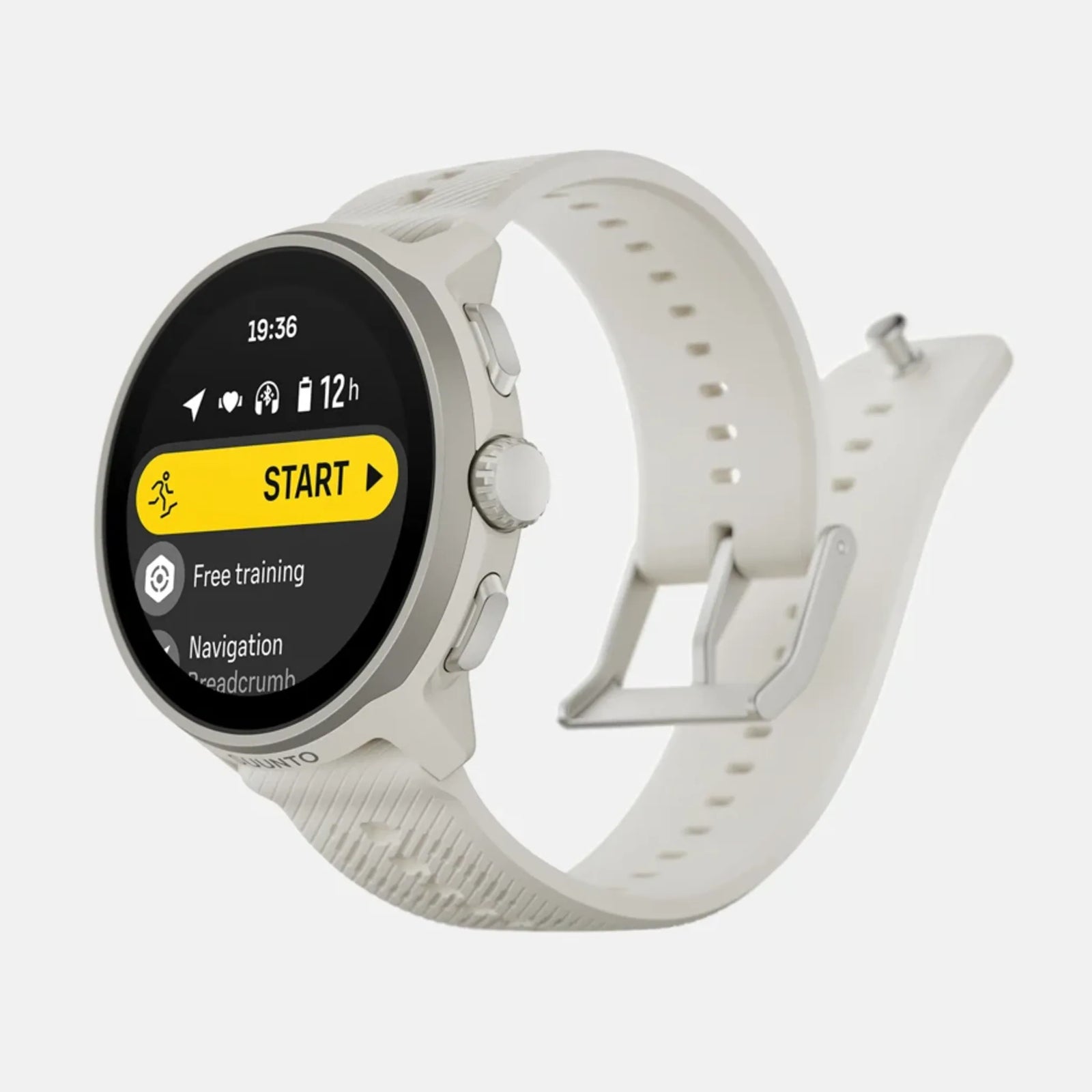 Suunto Run GPS running watch, Frost Gray colour (silicone strap) — right three-quarter view